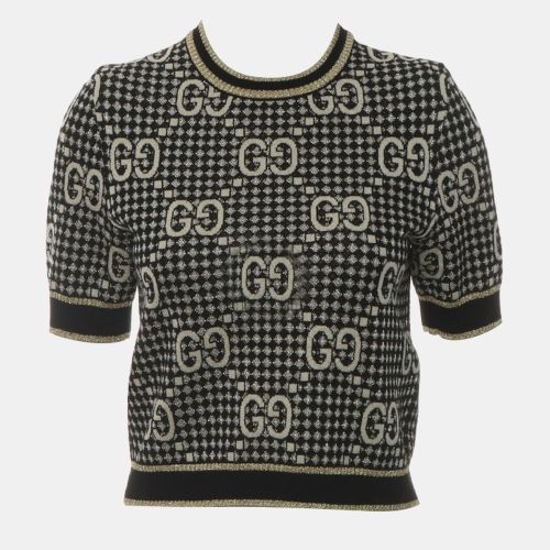 Gucci Black, Gold, Grey Wool, Viscose, Metalissed Fibre GG Blend Jacquard Lame Top Xs - Gucci - Modalova