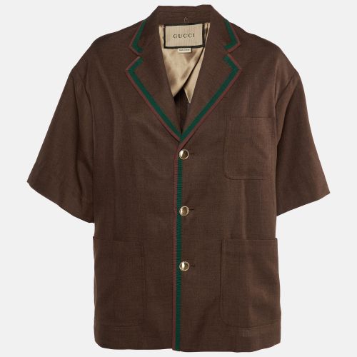 Gucci Brown Web Stripe Linen Blend Bowling Shirt S - Gucci - Modalova