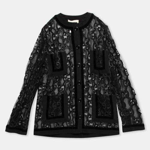 Gucci Black Mesh Laser Cut GG Long Sleeve Button Front Jacket S - Gucci - Modalova