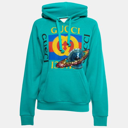 Gucci Teal Blue Cotton Planet Sequined Hooded Sweatshirt XS - Gucci - Modalova