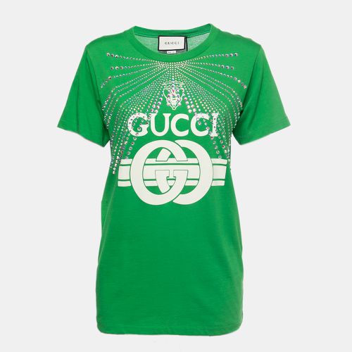 Gucci Green Logo Print Rhinestone Embellished T-Shirt L - Gucci - Modalova