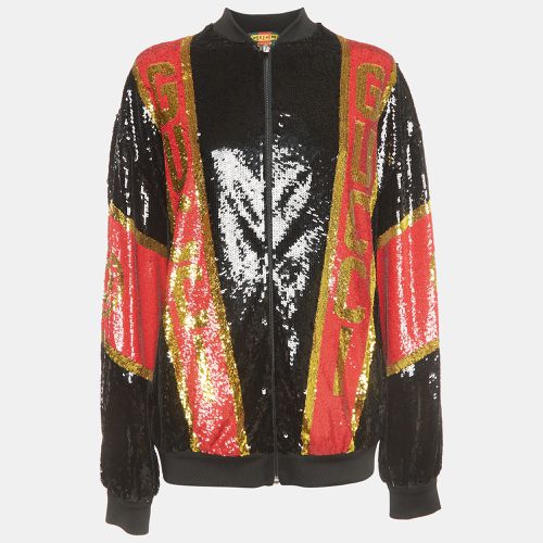 Gucci Dapper Dan Black/Red Logo Motif Sequin Bomber Jacket S - Gucci - Modalova