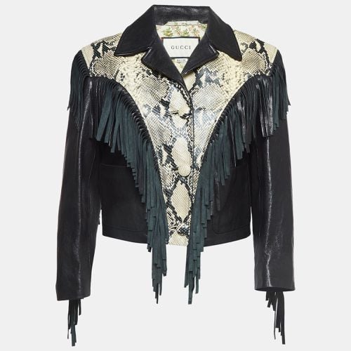 Gucci Black Python Embossed Fringed Leather Jacket M - Gucci - Modalova