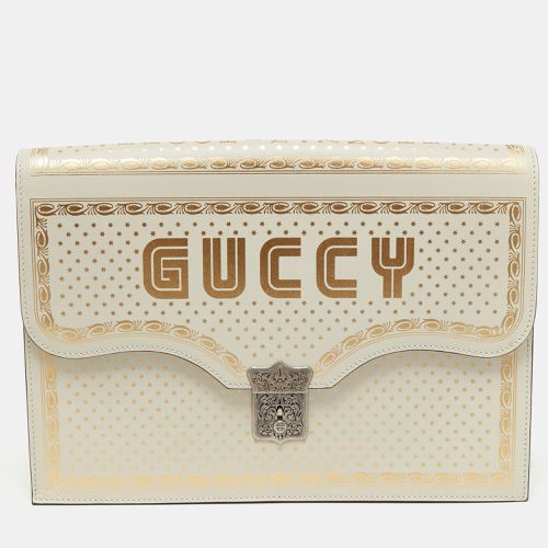 Gucci Off White Leather Guccy Portfolio Clutch - Gucci - Modalova