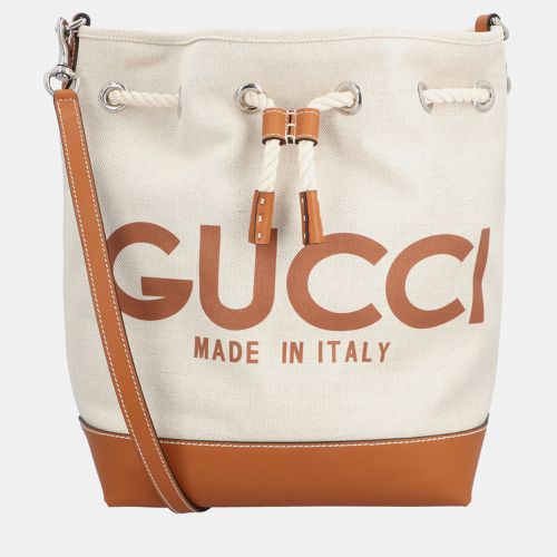 Brown Canvas and Leather Logo Bucket Bag - Gucci - Modalova