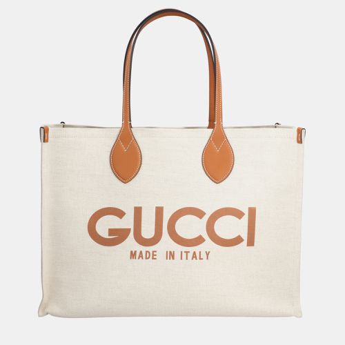 Gucci Beige/Brown Canvas and Leather Gucci Logo Tote Bag - Gucci - Modalova