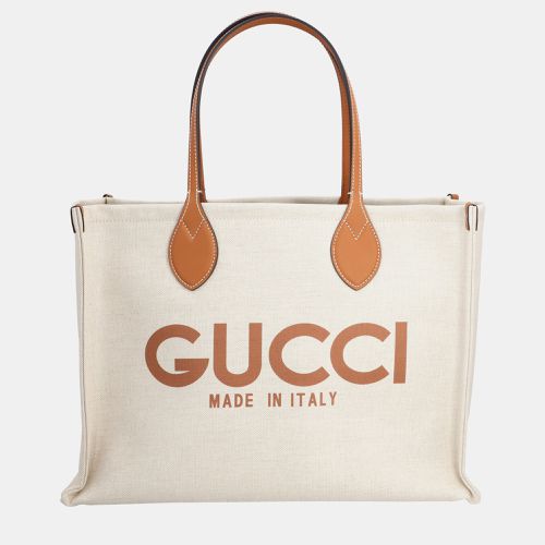 Gucci Beige/Brown Canvas and Leather Gucci Logo Tote Bag - Gucci - Modalova