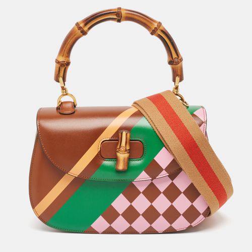 Gucci Brown Geometric Print Leather Medium Bamboo 1947 Top Handle Bag - Gucci - Modalova