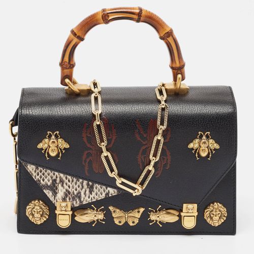 Gucci Black Python and Leather Studded Ottilia Bamboo Top Handle Bag - Gucci - Modalova