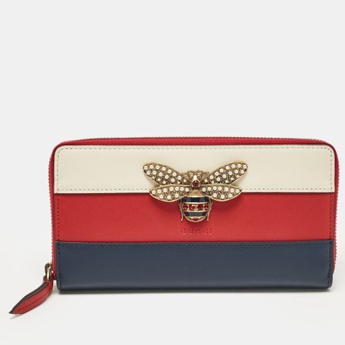 Tricolor Web Leather Queen Margaret Bee Continental Wallet - Gucci - Modalova