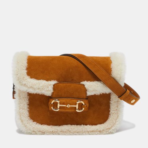 Gucci Brown/White Shearling Fur and Suede Small Horsebit 1955 Shoulder Bag - Gucci - Modalova