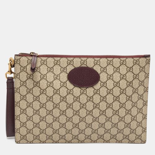 Gucci Beige/Burgundy GG Supreme Coated Canvas and Leather Wristlet Pouch - Gucci - Modalova