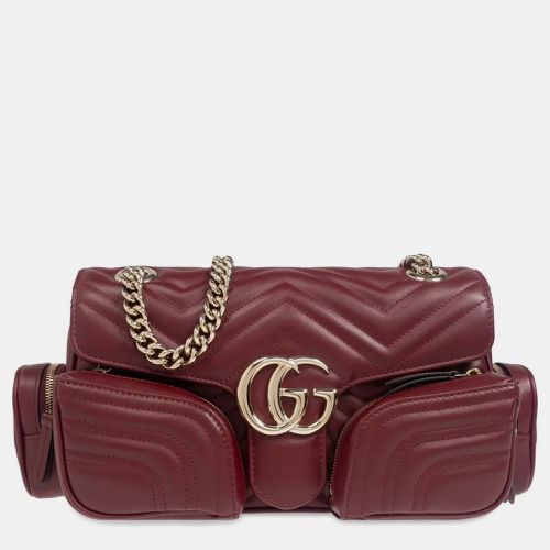 Gucci Burgundy Leather GG Marmont Shoulder Bag - Gucci - Modalova