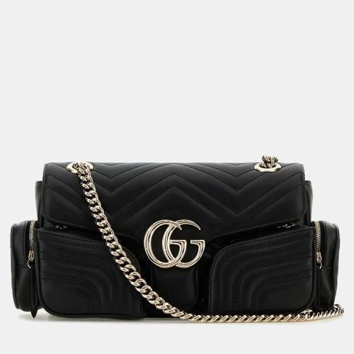 Gucci Black Leather Small Gg Marmont Shoulder Bag - Gucci - Modalova