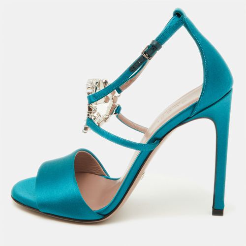 Gucci Teal Satin Crystal Embellished Interlocking G Ankle Strap Sandals Size 36 - Gucci - Modalova