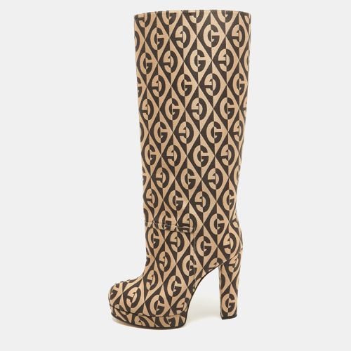 Gucci Beige/Brown Fabric Rhombus Knee Length Platform Boots Size 41 - Gucci - Modalova