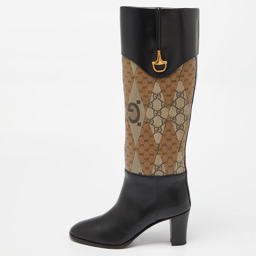 Gucci Black/Beige Jumbo GG Supreme Canvas and Leather Horsebit Knee Length Boots Size 38 - Gucci - Modalova