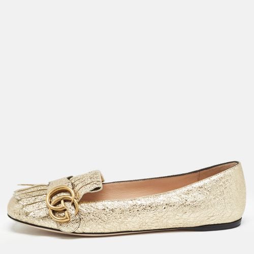 Gucci Gold Crinkled Foil Leather GG Marmont Fringe Detail Ballet Flats Size 37.5 - Gucci - Modalova