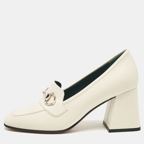 Gucci White Leather Horsebit Block Heel Pumps Size 38.5 - Gucci - Modalova