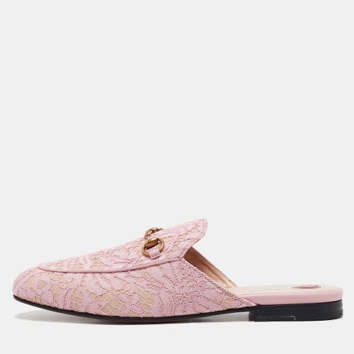 Gucci Pink/Beige Lace and Leather Princetown Flat Mules Size 40 - Gucci - Modalova