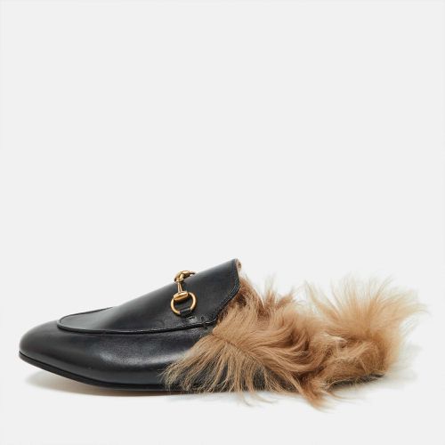 Gucci Black Leather Fur Princetown Flat Mules Size 41 - Gucci - Modalova