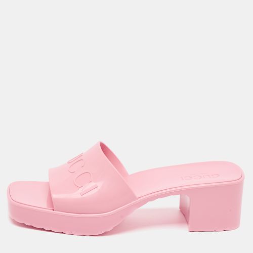 Gucci Pink Rubber Logo Embossed Platform Slide Sandals Size 40 - Gucci - Modalova