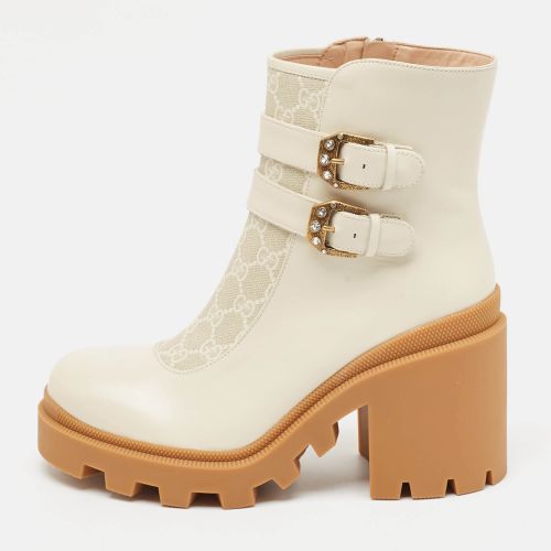 Gucci Off White Leather and GG Supreme Canvas Kensington Ankle Boots Size 42 - Gucci - Modalova