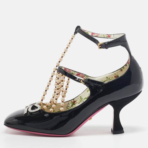 Gucci Black Patent Leather Pearl Embellished T Strap Pumps Size 35 - Gucci - Modalova