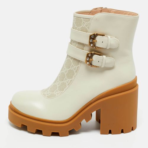 Gucci Off White Leather and GG Supreme Canvas Kensington Ankle Boots Size 42 - Gucci - Modalova