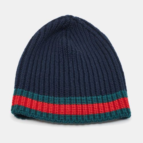 Gucci Black Web Rib Knit Wool Beanie M - Gucci - Modalova