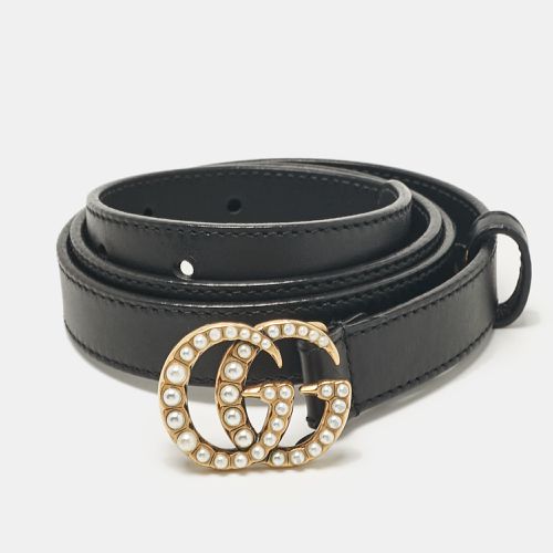 Gucci Black Leather GG Marmont Pearl Embellished Buckle Slim Belt 80 CM - Gucci - Modalova