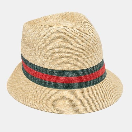 Gucci Brown Web Straw Fedora Hat - Gucci - Modalova