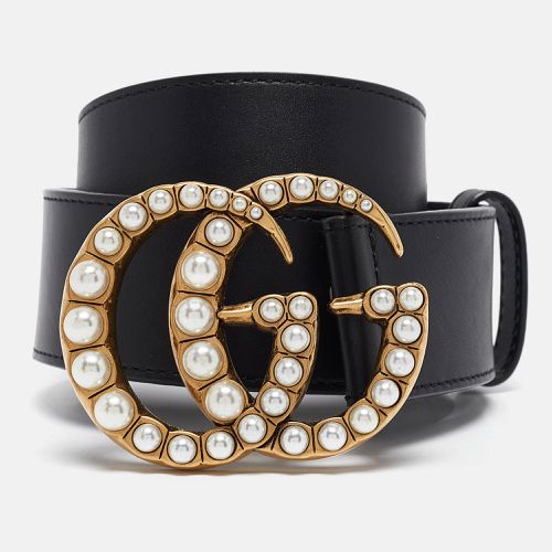 Gucci Black Leather GG Marmont Pearl Embellished Buckle Belt 100CM - Gucci - Modalova