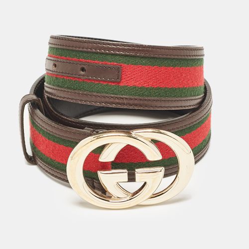 Gucci Brown Leather and Web Canvas Interlocking G Buckle Belt 80 CM - Gucci - Modalova