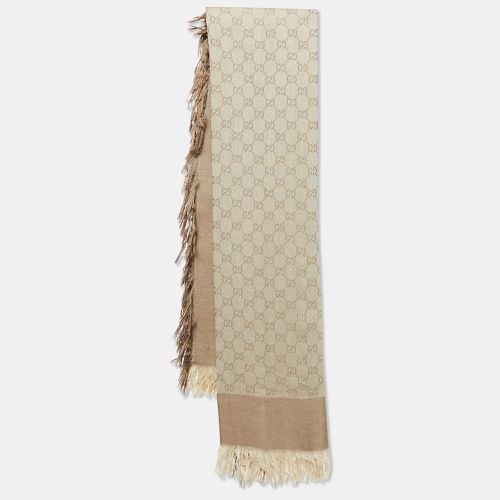 Gucci Brown GG Jacquard Cotton Blend Fringed Scarf - Gucci - Modalova