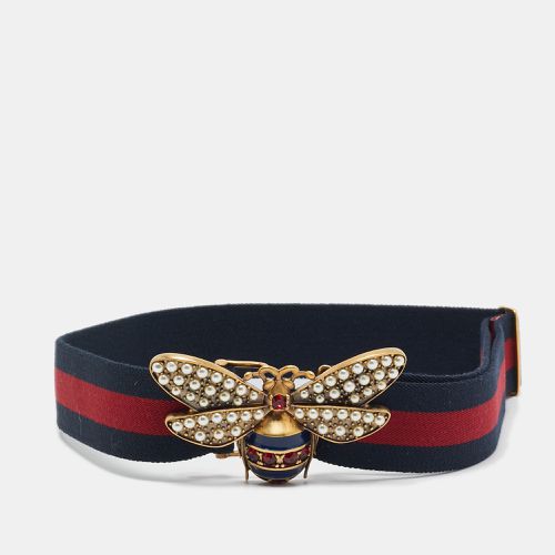 Gucci Navy Blue/Red Web Elastic Fabric Queen Margaret Bee Belt 85CM - Gucci - Modalova