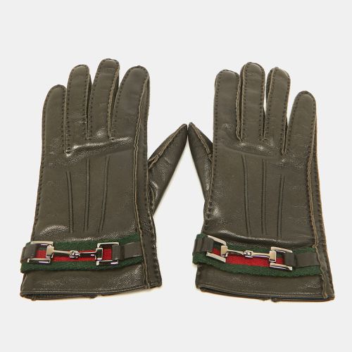 Gucci Brown Leather Web Horsebit Gloves Size 7 - Gucci - Modalova