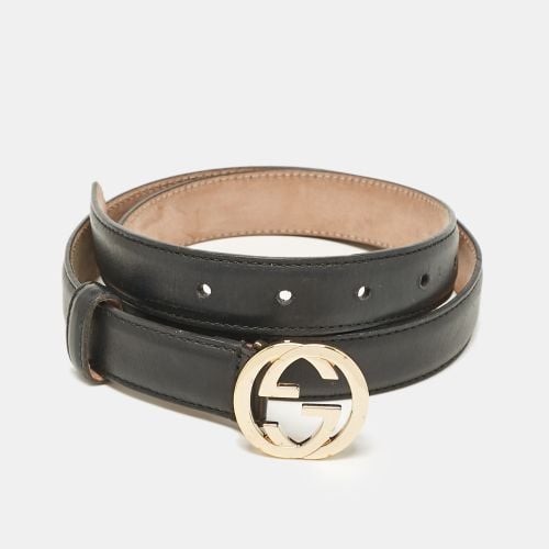 Gucci Black Leather Interlocking G Slim Buckle Belt 80CM - Gucci - Modalova