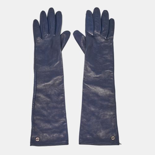 Leather Interlocking G Long Gloves Size 6.5 - Gucci - Modalova