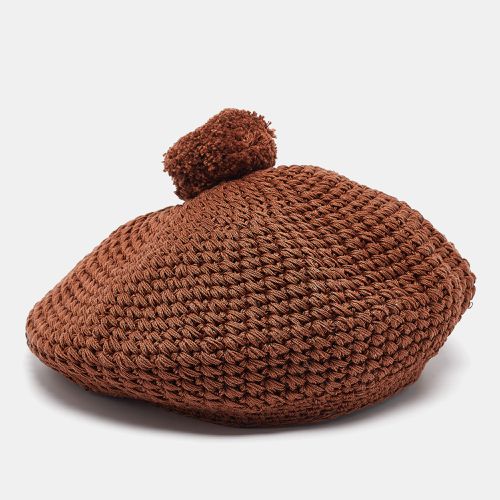 Gucci Brown Crochet Knit Pom-Pom Beret Cap M - Gucci - Modalova