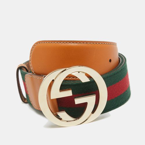 Gucci Tan Leather and Web Canvas Interlocking G Buckle Belt 95 CM - Gucci - Modalova