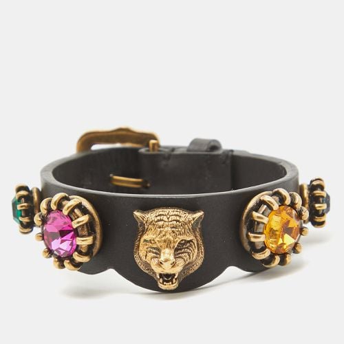 Gucci Feline Crystals Gold Tone Leather Bracelet - Gucci - Modalova