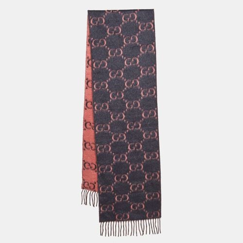 Gucci Pink/Grey GG Web Print Tassel Detail Wool Scarf - Gucci - Modalova