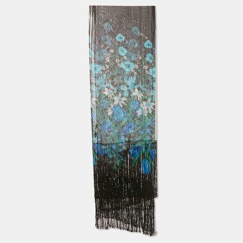 Gucci Black Floral Print Silk Chiffon Fringed Stole - Gucci - Modalova