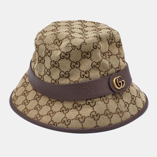 GG Cotton Canvas and Leather Bucket Hat S - Gucci - Modalova