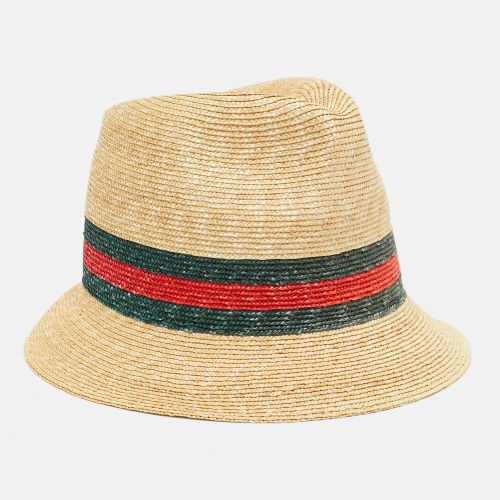 Web Print Straw Fedora Hat M - Gucci - Modalova