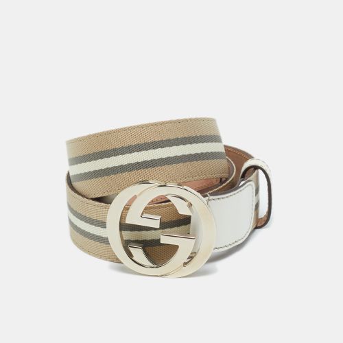 Gucci Beige/White Web Canvas and Leather Interlocking G Buckle Belt 90CM - Gucci - Modalova
