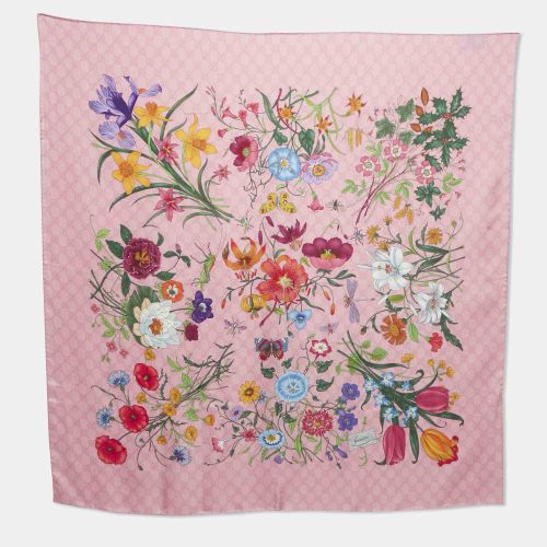 Gucci Pink Floral GG Supreme Print Silk Square Scarf - Gucci - Modalova