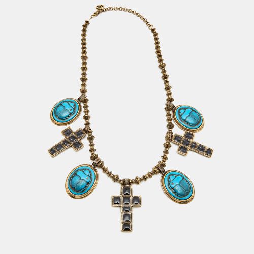 Gucci Aged Scarab and Cross Charms Gold Tone Necklace - Gucci - Modalova