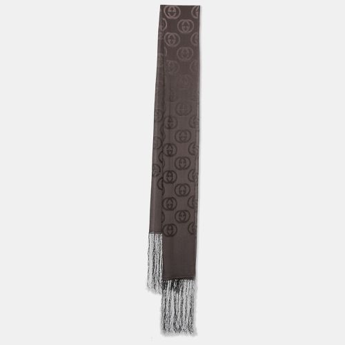 Gucci Brown GG Pattern Silk Fringed Stole - Gucci - Modalova